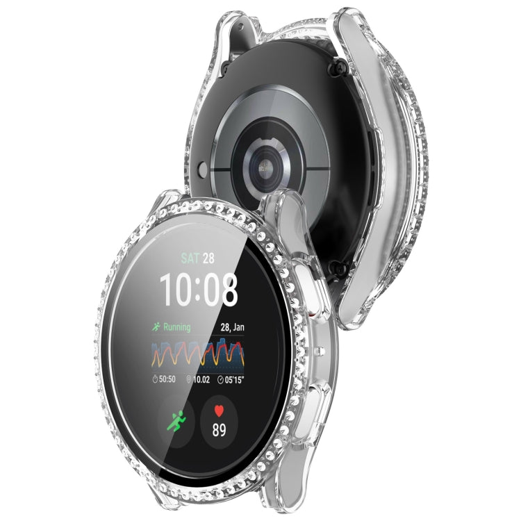 For Samsung Galaxy Watch 7 44mm Single Row Diamond PC + Tempered Film Integrated Watch Protective Case