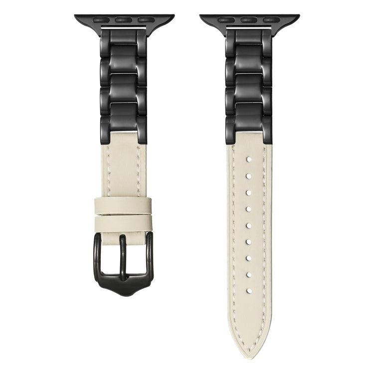 For Apple Watch Series 9 45mm Ceramic Color Buckle Contrast Leather Watch Band