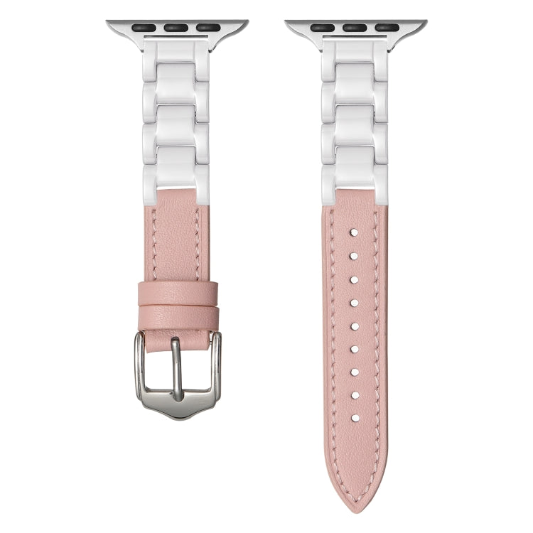 For Apple Watch Series 9 45mm Ceramic Color Buckle Contrast Leather Watch Band
