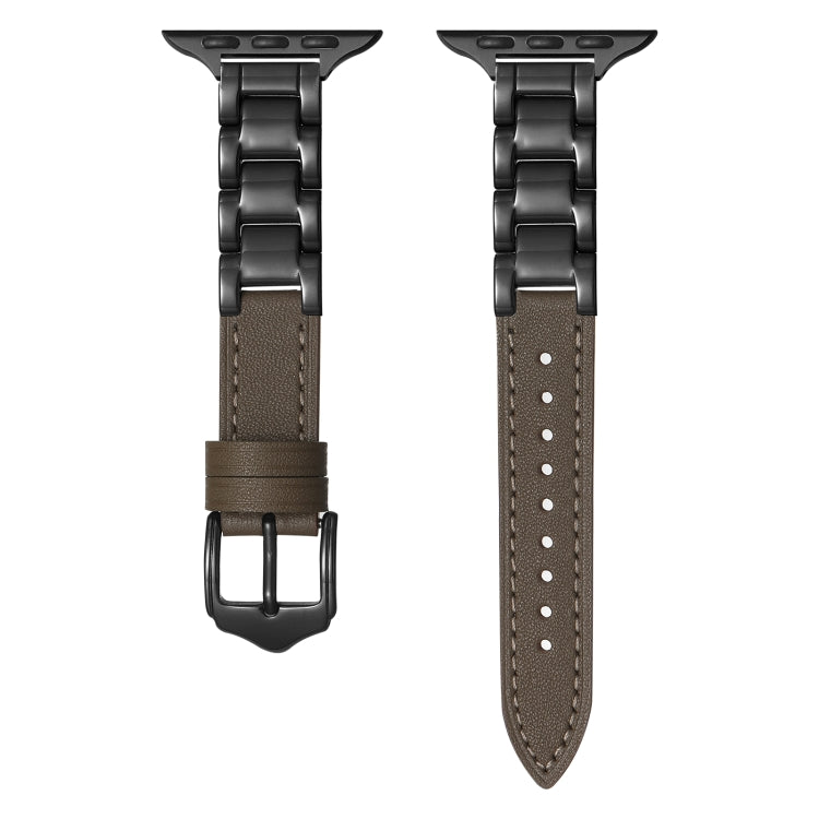 For Apple Watch Series 7 45mm Ceramic Color Buckle Contrast Leather Watch Band