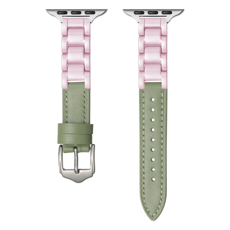 For Apple Watch Series 7 45mm Ceramic Color Buckle Contrast Leather Watch Band