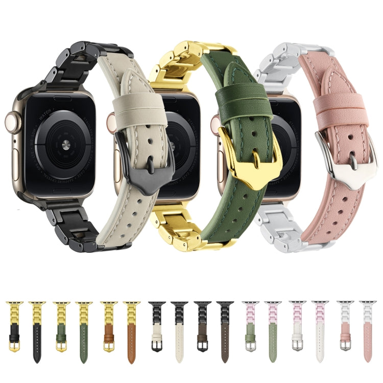 For Apple Watch Series 9 45mm Ceramic Color Buckle Contrast Leather Watch Band