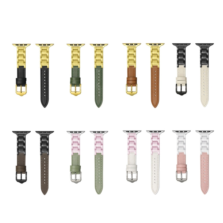 For Apple Watch Series 6 44mm Ceramic Color Buckle Contrast Leather Watch Band