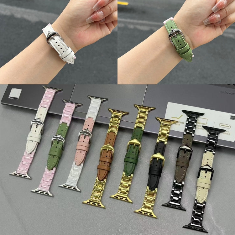 For Apple Watch Series 7 45mm Ceramic Color Buckle Contrast Leather Watch Band