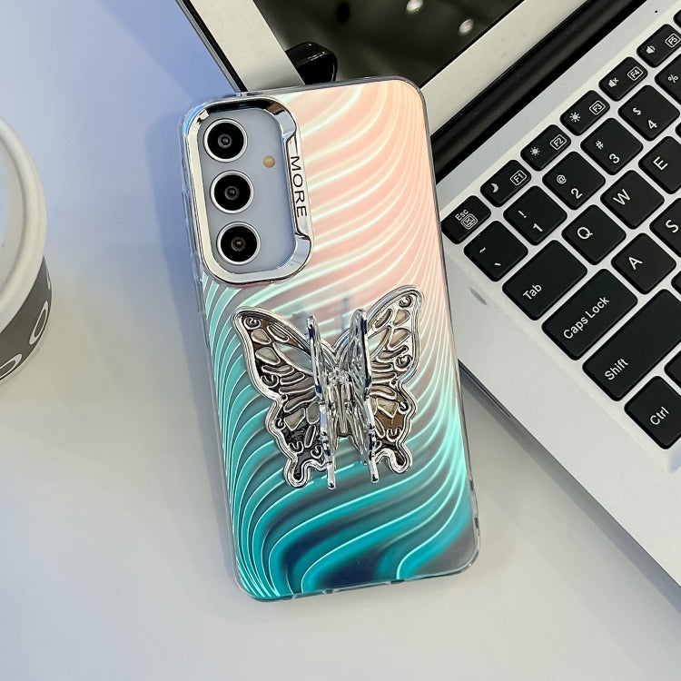 For Samsung Galaxy A55 5G Electroplating Butterfly Holder Laser Texture TPU Phone Case