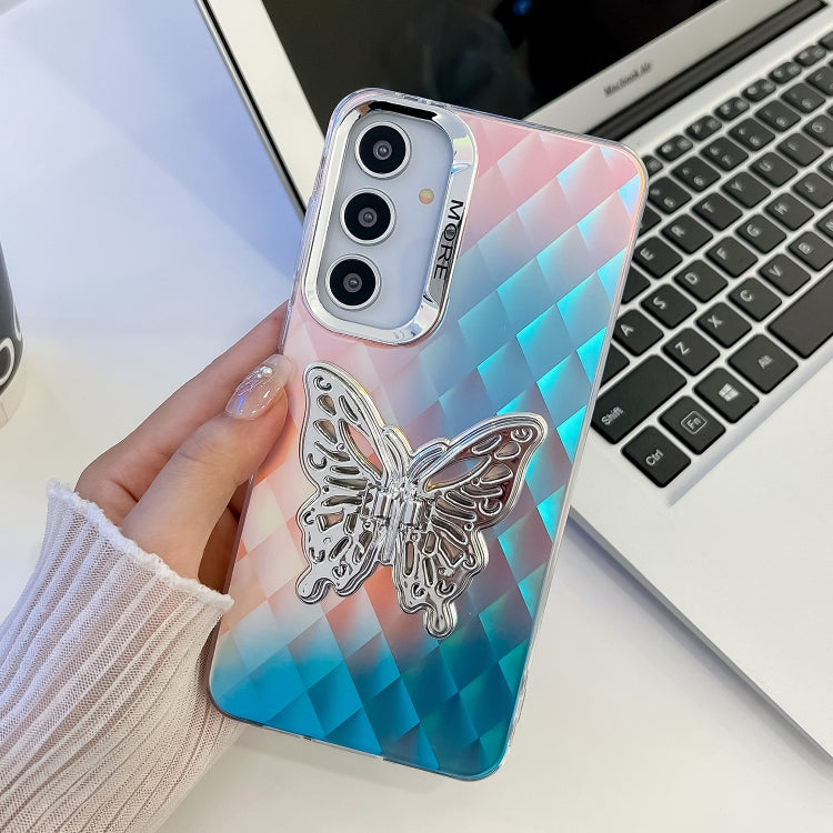 For Samsung Galaxy A55 5G Electroplating Butterfly Holder Laser Texture TPU Phone Case