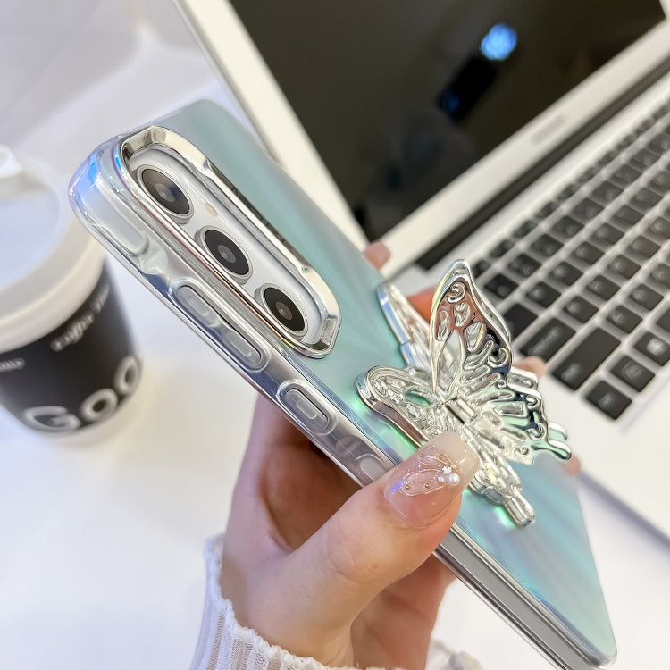 For Samsung Galaxy A55 5G Electroplating Butterfly Holder Laser Texture TPU Phone Case