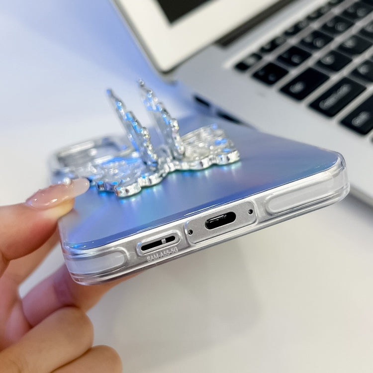 For Samsung Galaxy A55 5G Electroplating Butterfly Holder Laser Texture TPU Phone Case