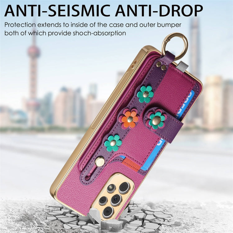 For Samsung Galaxy A13 4G Stereoscopic Flowers Wristband Card Bag Phone Case
