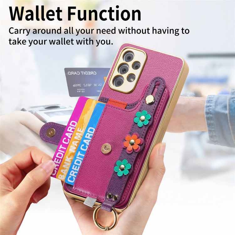 For Samsung Galaxy A13 4G Stereoscopic Flowers Wristband Card Bag Phone Case