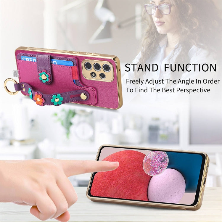 For Samsung Galaxy A13 4G Stereoscopic Flowers Wristband Card Bag Phone Case