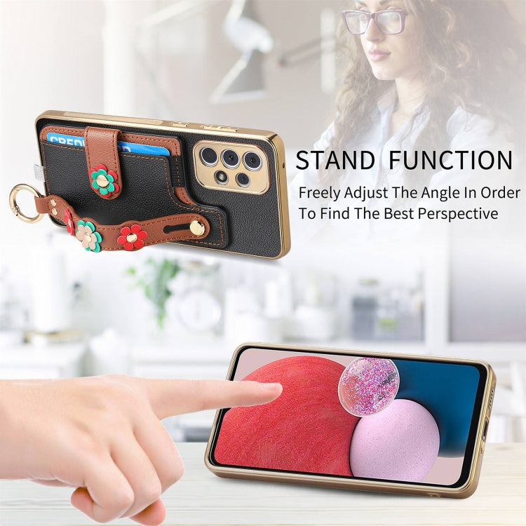 For Samsung Galaxy A13 4G Stereoscopic Flowers Wristband Card Bag Phone Case