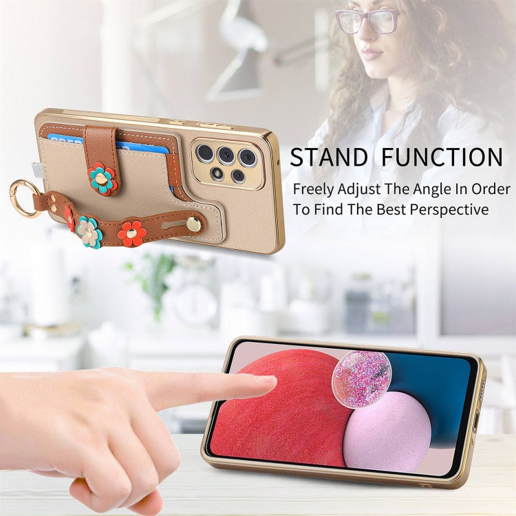 For Samsung Galaxy A13 4G Stereoscopic Flowers Wristband Card Bag Phone Case