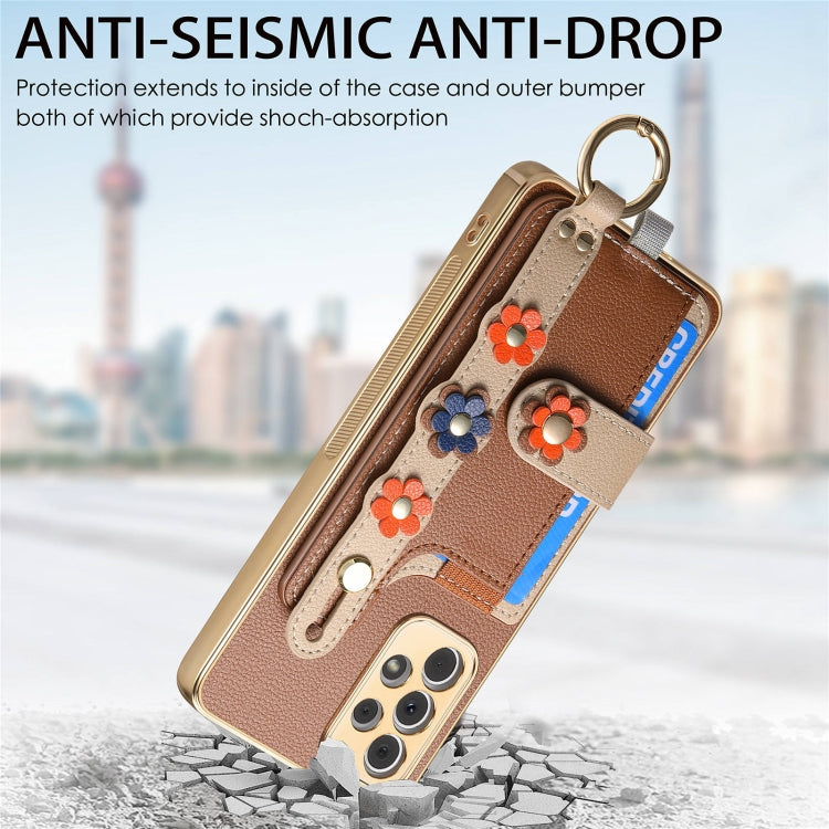 For Samsung Galaxy A13 4G Stereoscopic Flowers Wristband Card Bag Phone Case