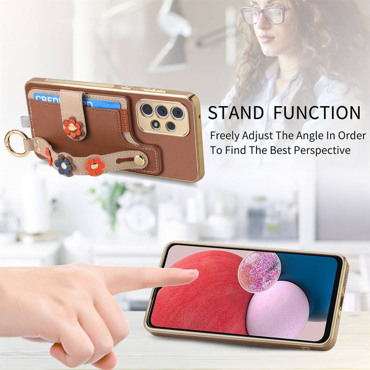 For Samsung Galaxy A13 4G Stereoscopic Flowers Wristband Card Bag Phone Case