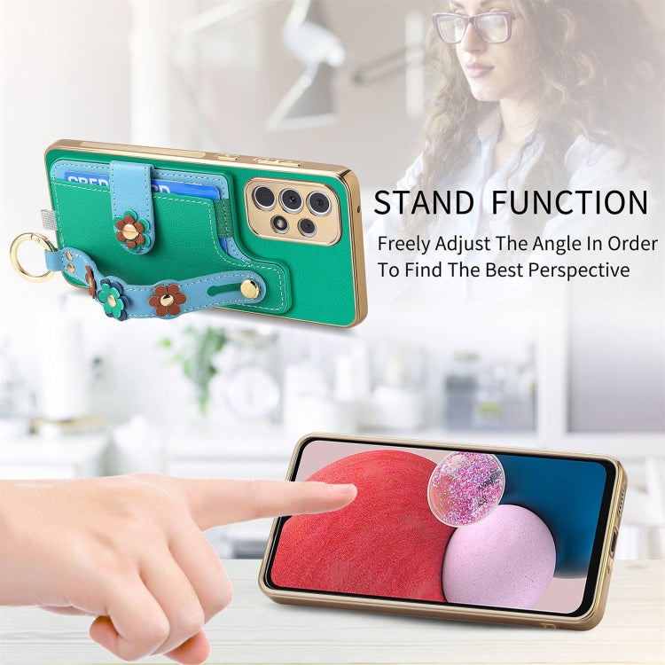 For Samsung Galaxy A13 4G Stereoscopic Flowers Wristband Card Bag Phone Case