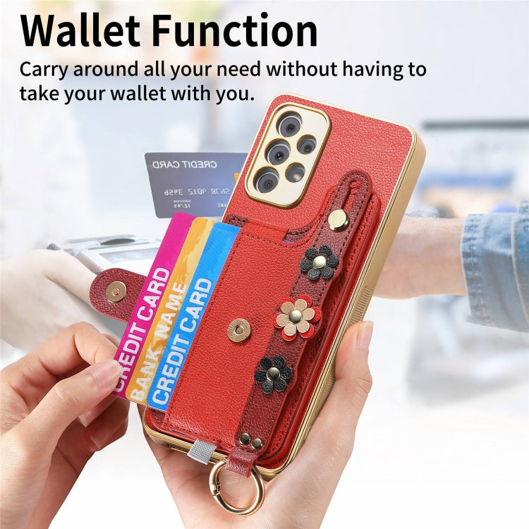 For Samsung Galaxy A13 4G Stereoscopic Flowers Wristband Card Bag Phone Case