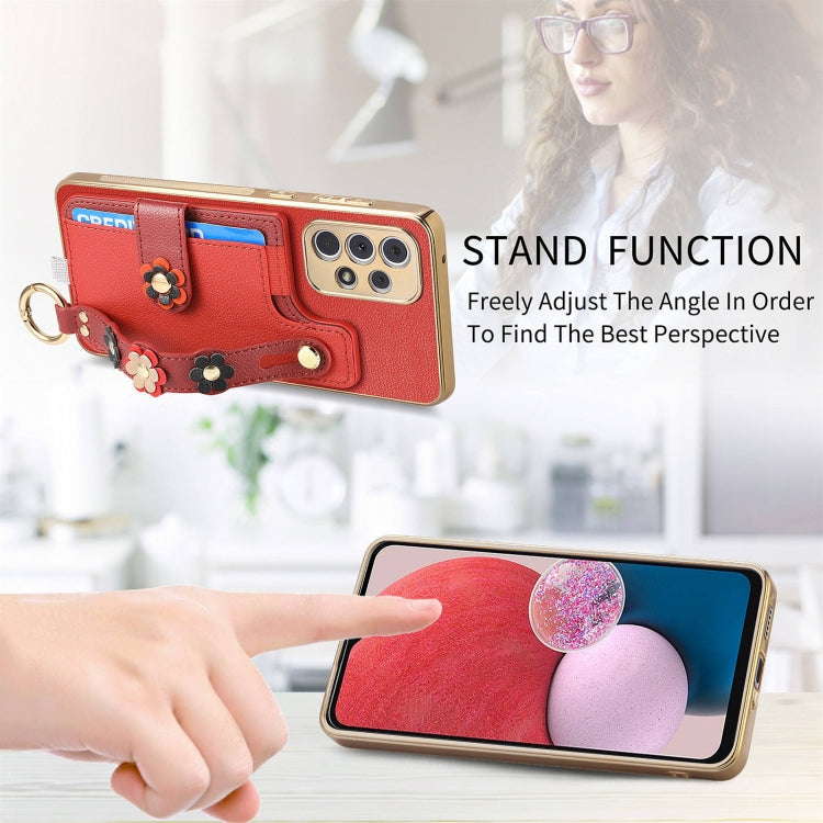 For Samsung Galaxy A13 4G Stereoscopic Flowers Wristband Card Bag Phone Case