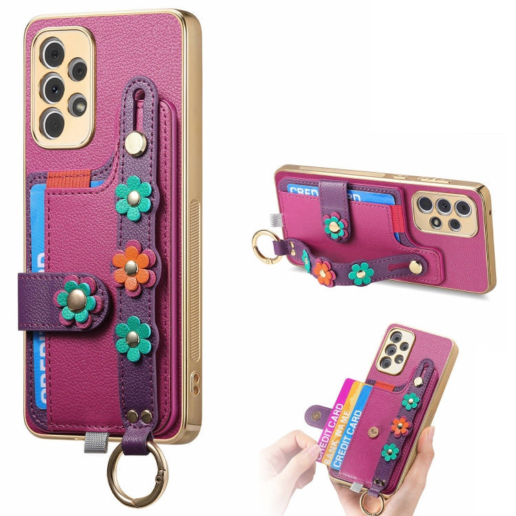 For Samsung Galaxy A23 5G Stereoscopic Flowers Wristband Card Bag Phone Case