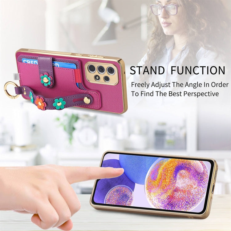 For Samsung Galaxy A23 5G Stereoscopic Flowers Wristband Card Bag Phone Case