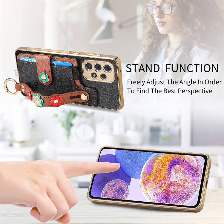 For Samsung Galaxy A23 5G Stereoscopic Flowers Wristband Card Bag Phone Case