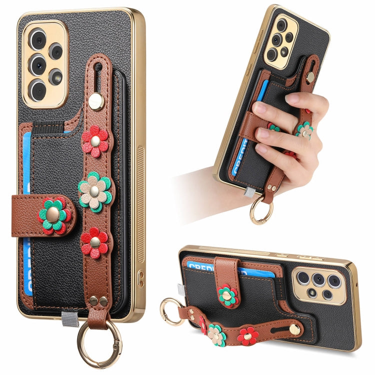 For Samsung Galaxy A23 5G Stereoscopic Flowers Wristband Card Bag Phone Case