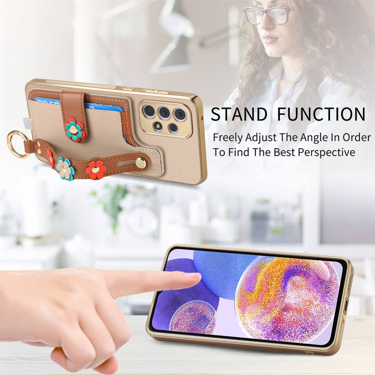For Samsung Galaxy A23 5G Stereoscopic Flowers Wristband Card Bag Phone Case