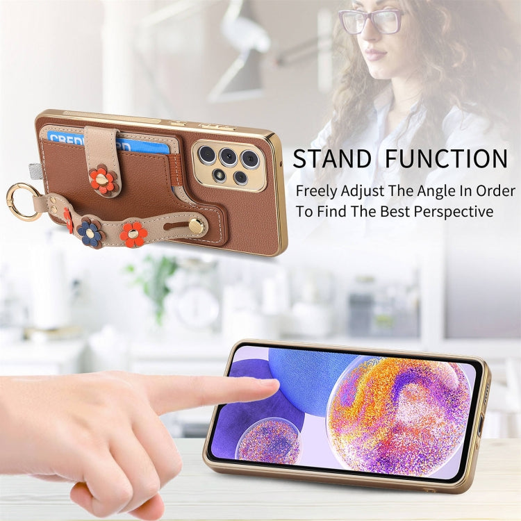 For Samsung Galaxy A23 5G Stereoscopic Flowers Wristband Card Bag Phone Case