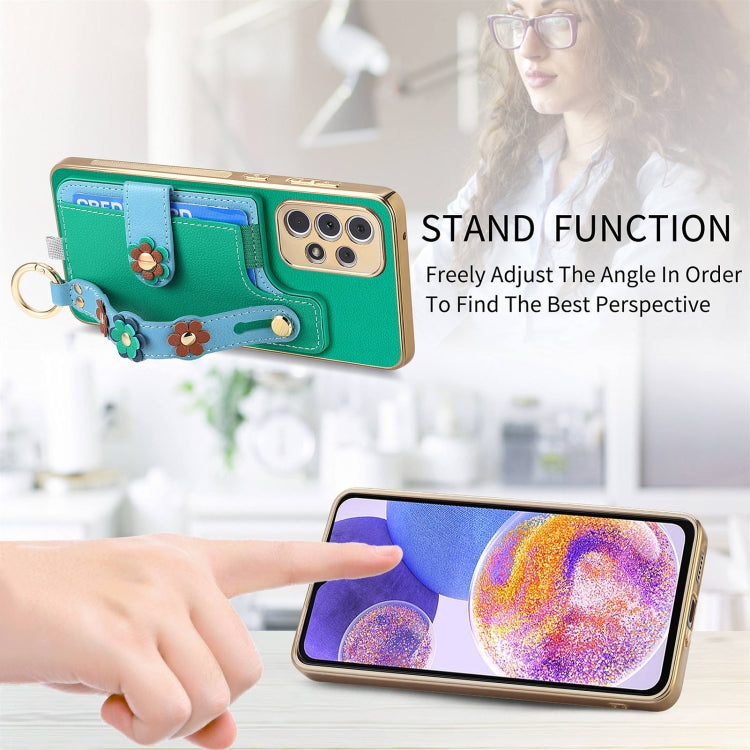 For Samsung Galaxy A23 5G Stereoscopic Flowers Wristband Card Bag Phone Case