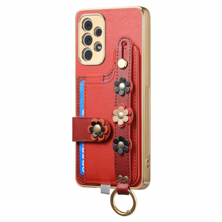 For Samsung Galaxy A23 5G Stereoscopic Flowers Wristband Card Bag Phone Case