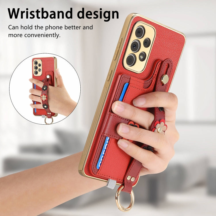 For Samsung Galaxy A23 5G Stereoscopic Flowers Wristband Card Bag Phone Case