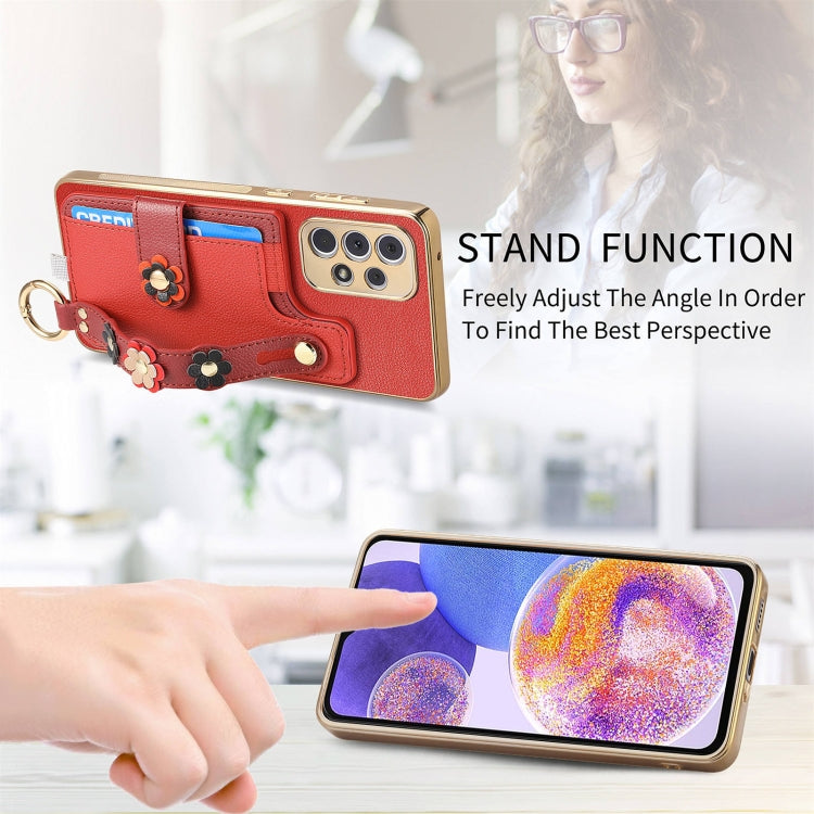 For Samsung Galaxy A23 5G Stereoscopic Flowers Wristband Card Bag Phone Case