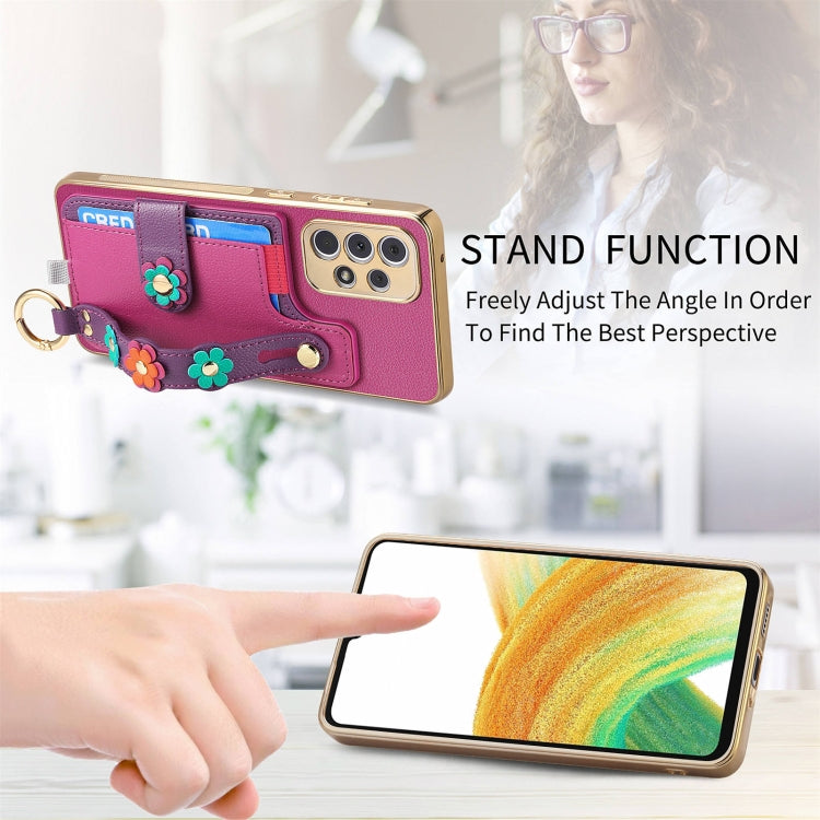 For Samsung Galaxy A33 5G Stereoscopic Flowers Wristband Card Bag Phone Case