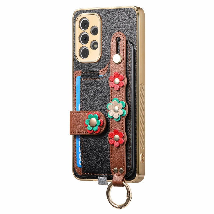 For Samsung Galaxy A33 5G Stereoscopic Flowers Wristband Card Bag Phone Case