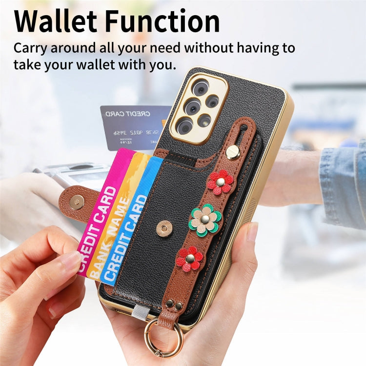 For Samsung Galaxy A33 5G Stereoscopic Flowers Wristband Card Bag Phone Case