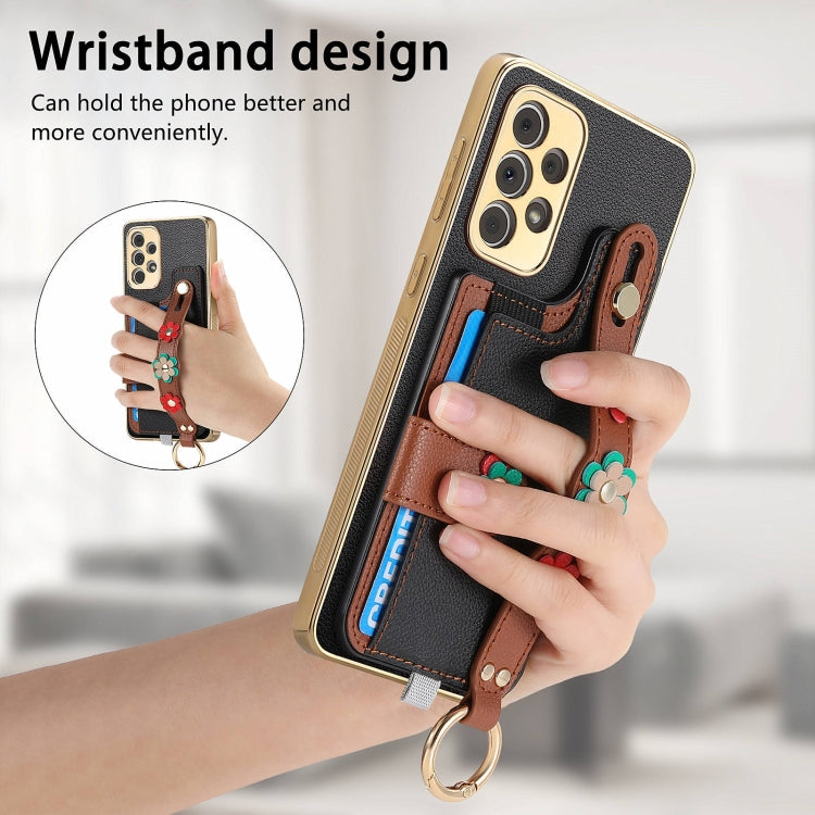 For Samsung Galaxy A33 5G Stereoscopic Flowers Wristband Card Bag Phone Case