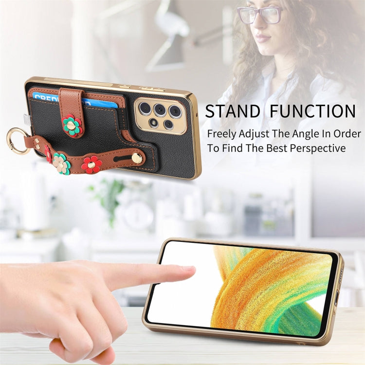 For Samsung Galaxy A33 5G Stereoscopic Flowers Wristband Card Bag Phone Case