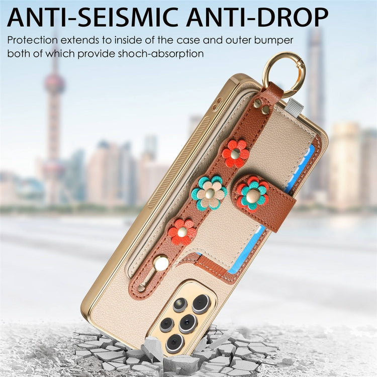For Samsung Galaxy A33 5G Stereoscopic Flowers Wristband Card Bag Phone Case