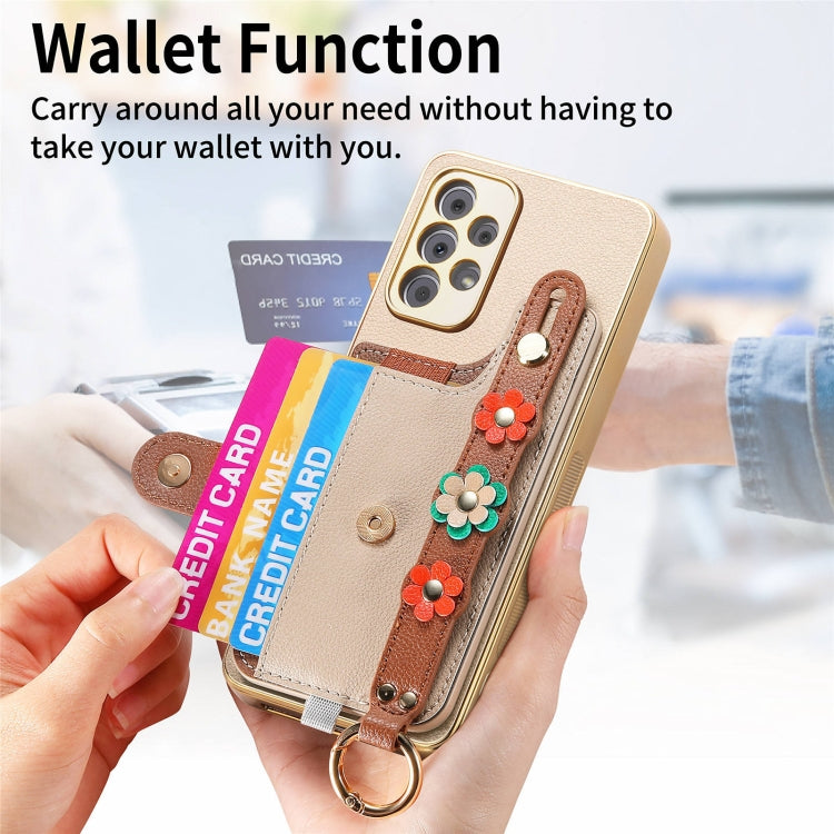 For Samsung Galaxy A33 5G Stereoscopic Flowers Wristband Card Bag Phone Case