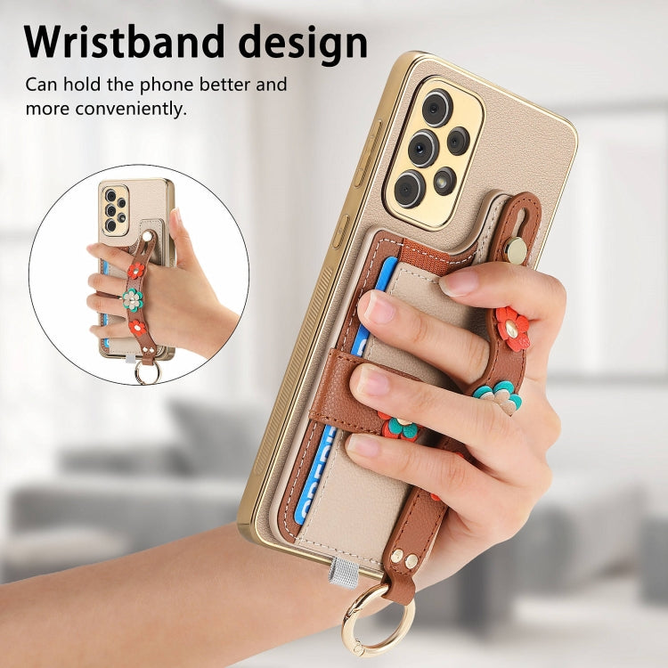 For Samsung Galaxy A33 5G Stereoscopic Flowers Wristband Card Bag Phone Case