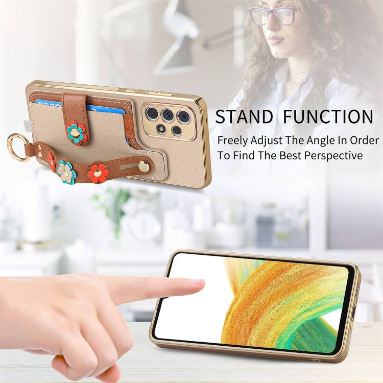 For Samsung Galaxy A33 5G Stereoscopic Flowers Wristband Card Bag Phone Case