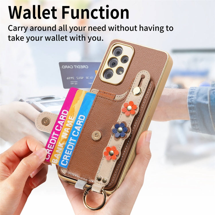 For Samsung Galaxy A33 5G Stereoscopic Flowers Wristband Card Bag Phone Case