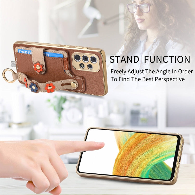 For Samsung Galaxy A33 5G Stereoscopic Flowers Wristband Card Bag Phone Case