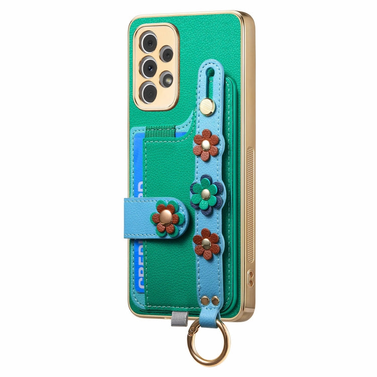 For Samsung Galaxy A33 5G Stereoscopic Flowers Wristband Card Bag Phone Case
