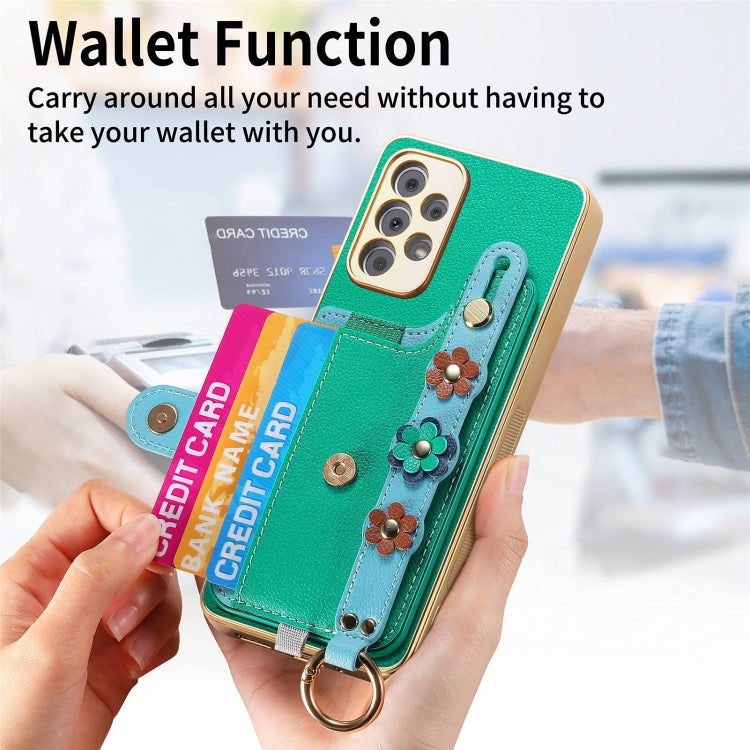 For Samsung Galaxy A33 5G Stereoscopic Flowers Wristband Card Bag Phone Case