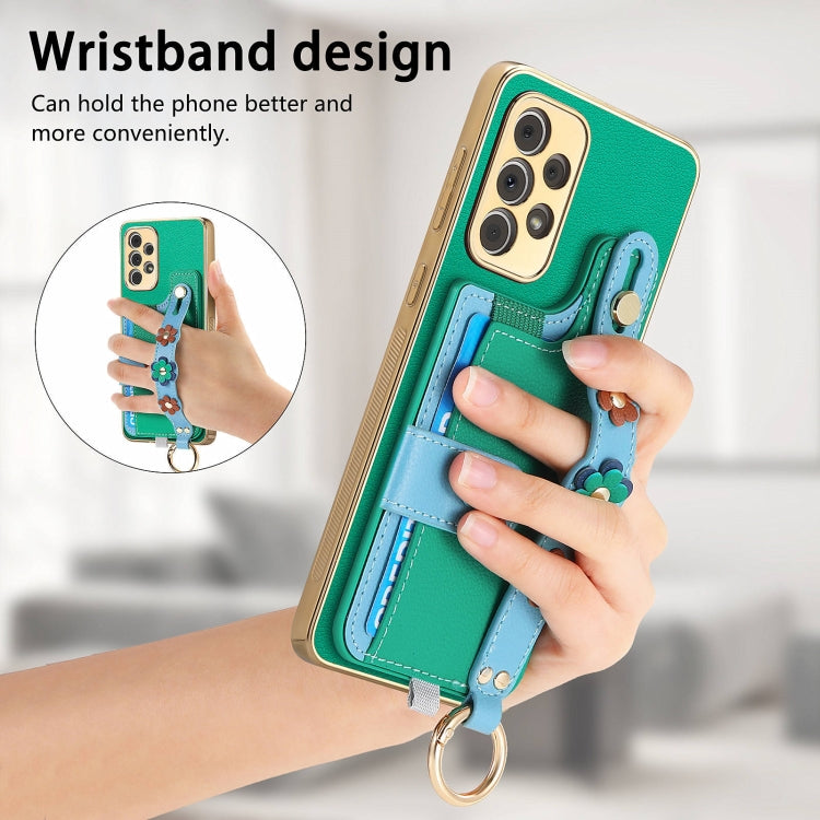 For Samsung Galaxy A33 5G Stereoscopic Flowers Wristband Card Bag Phone Case