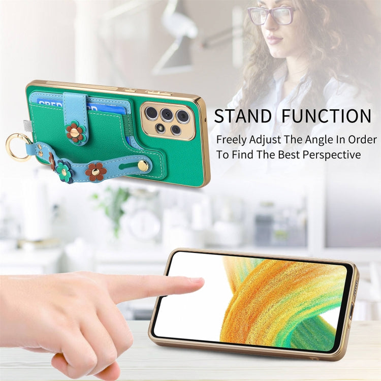 For Samsung Galaxy A33 5G Stereoscopic Flowers Wristband Card Bag Phone Case