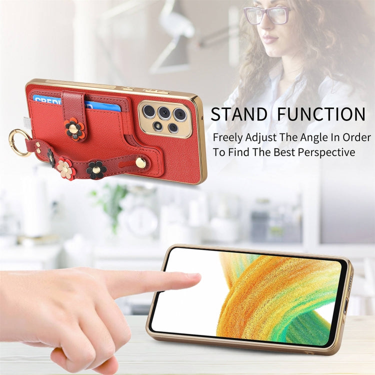 For Samsung Galaxy A33 5G Stereoscopic Flowers Wristband Card Bag Phone Case