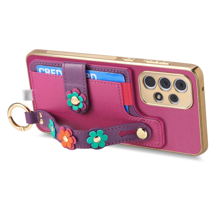 For Samsung Galaxy A53 5G Stereoscopic Flowers Wristband Card Bag Phone Case