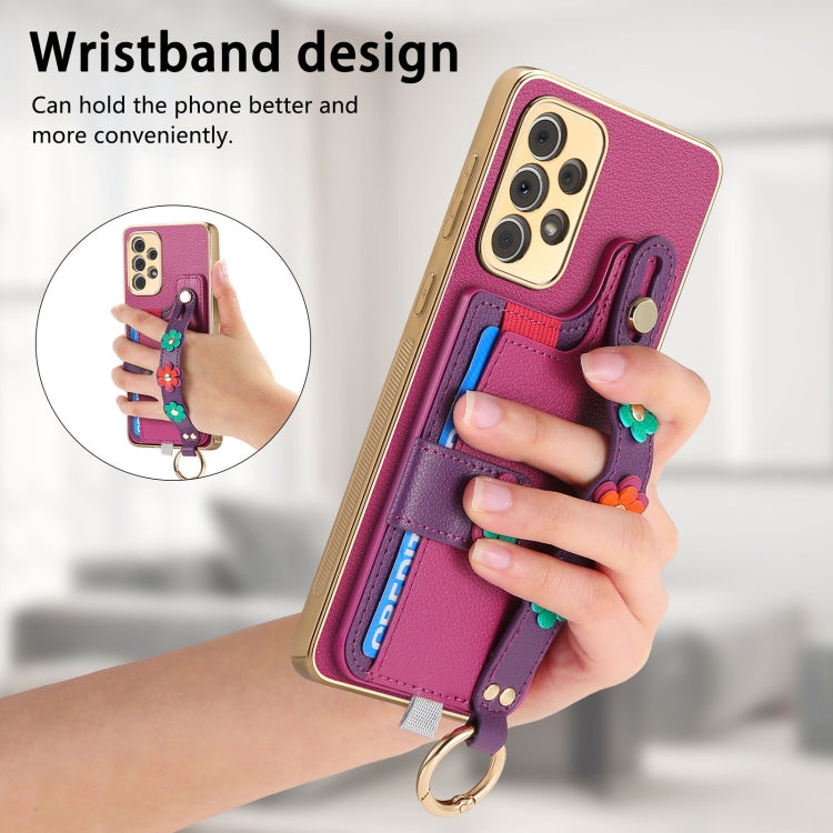 For Samsung Galaxy A53 5G Stereoscopic Flowers Wristband Card Bag Phone Case